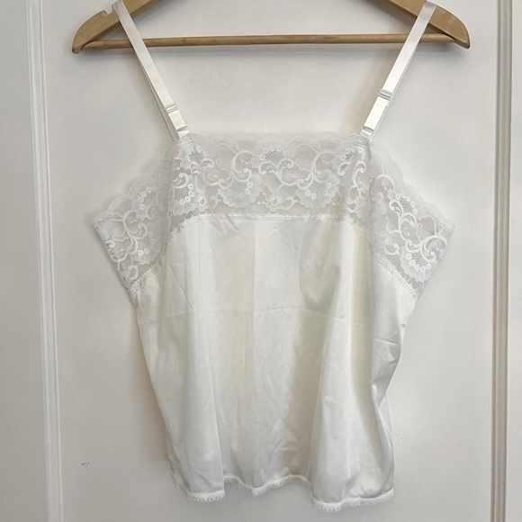Vintage EATON Vanity Fair White Lace trim Camisole. Satin Lingerie. Size Large - Picture 1 of 12